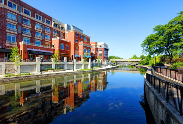 Downtown Naperville with local businesses protected by professional security systems